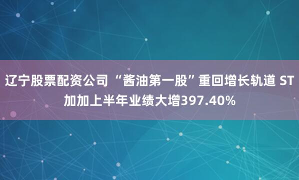 辽宁股票配资公司 “酱油第一股”重回增长轨道 ST加加上半年业绩大增397.40%